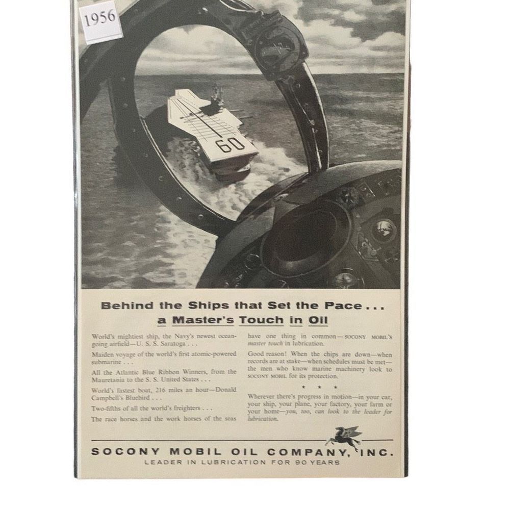 Vintage 1956 Socony Mobil Oil Behind the Ships Advertisement Ad Advertising